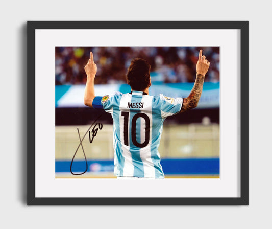 Lionel Messi Argentina GOAT Hands Up Celebration Soccer Print 16x20 Gallery Framed Artwork wall art print – soccer decor