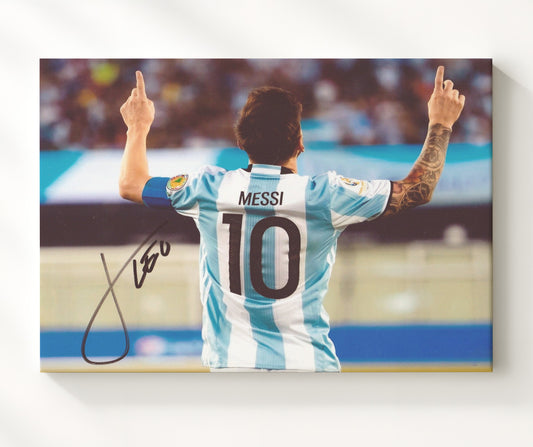 Lionel Messi Argentina GOAT Hands Up Celebration - Canvas soccer wall art
