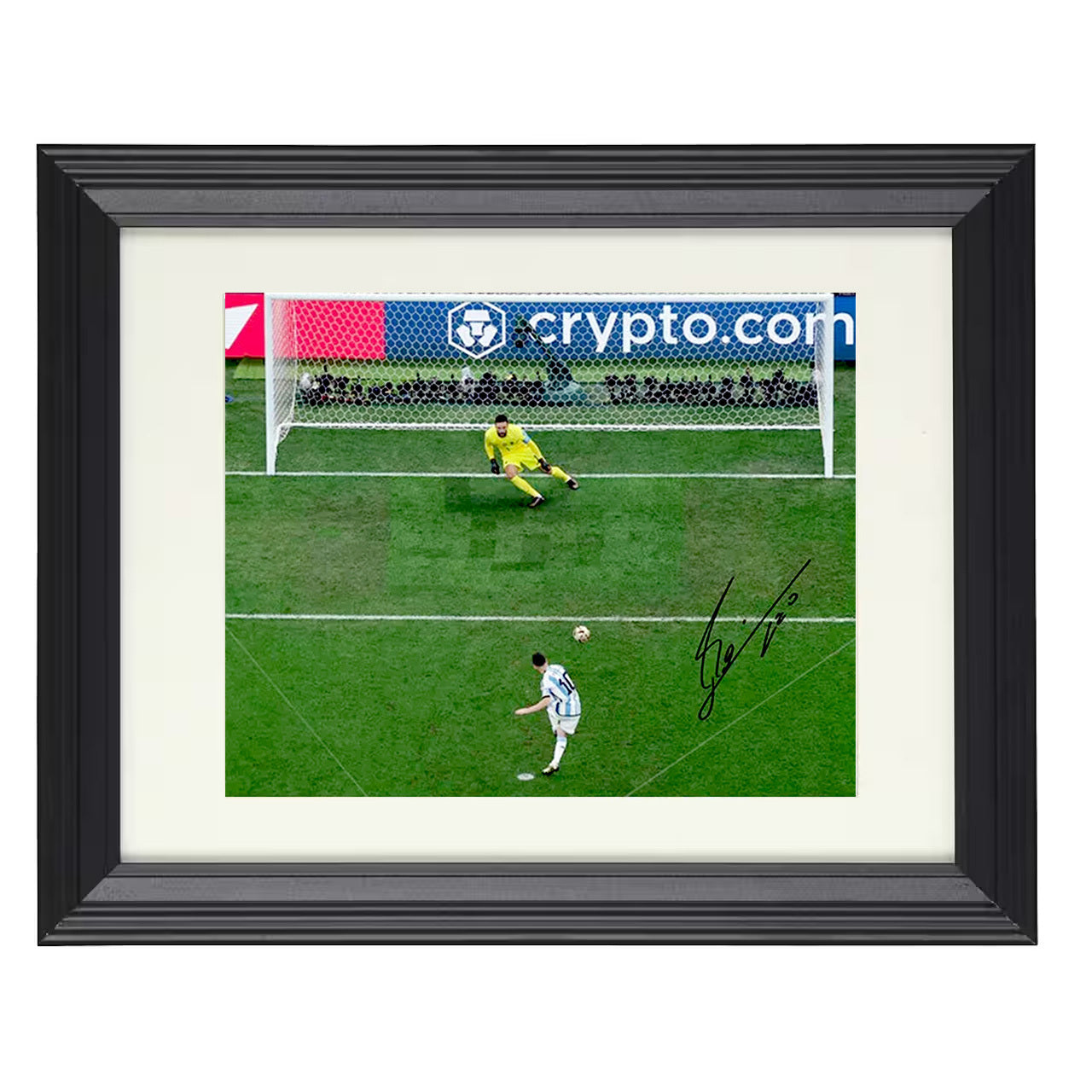 Lionel Messi – Argentina World Cup 2022 Ice Veins Penalty 8x10 matted black framed soccer wall art