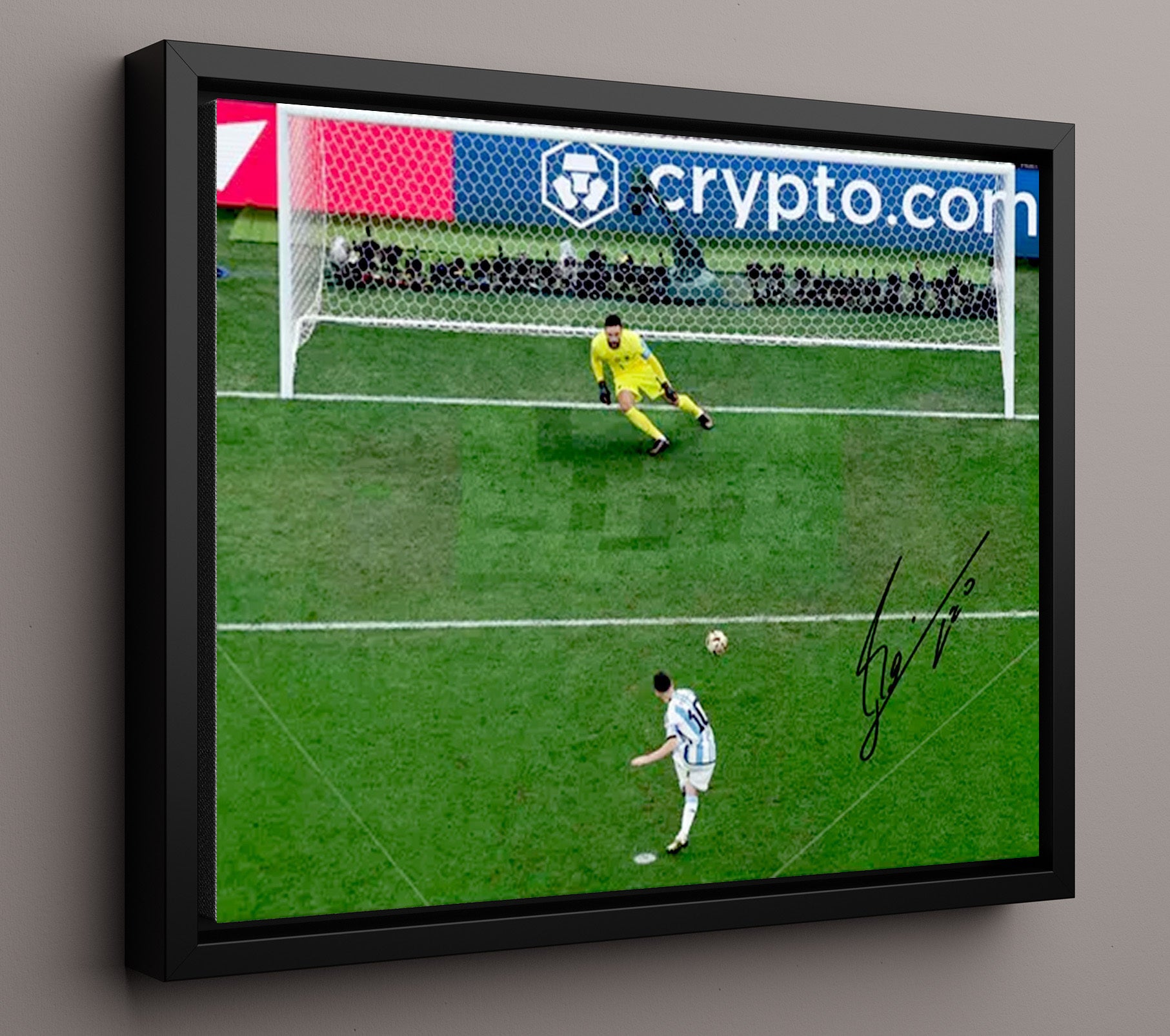 Lionel Messi Argentina World Cup 2022 Ice Veins Penalty Soccer Print 16x20 Framed Canvas soccer wall art print – Soccer Prints decor