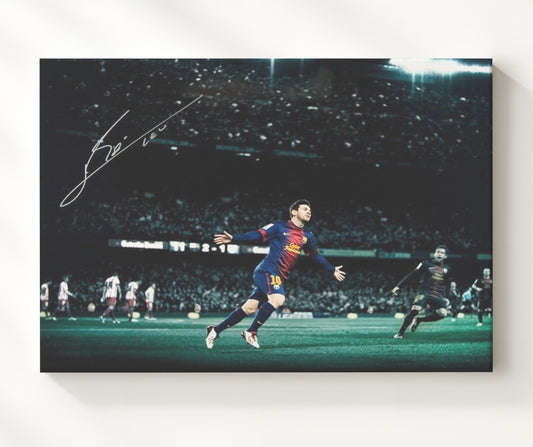 Lionel Messi FC Barcelona Night Match Goal Celebration - Canvas soccer wall art