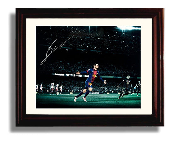 Lionel Messi FC Barcelona Night Match Goal Celebration Print Soccer Print 8x10 Beveled Frame soccer wall art print – Soccer Prints decor