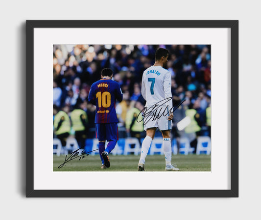Lionel Messi vs Cristiano Ronaldo Eternal Rivals Match Moment Soccer Print 16x20 Gallery Framed Artwork wall art print – soccer decor
