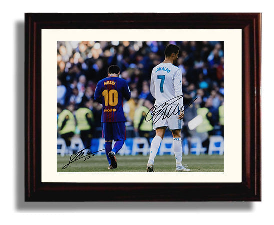 Lionel Messi vs Cristiano Ronaldo Eternal Rivals Match Moment Soccer Print 8x10 Beveled Frame soccer wall art print – Soccer Prints decor