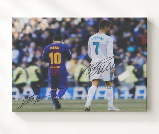Lionel Messi vs Cristiano Ronaldo Eternal Rivals Match Moment - Canvas soccer wall art