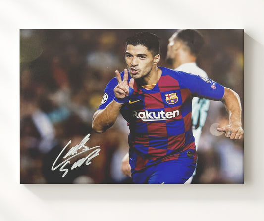 Luis Suarez Barcelona Two Finger Goal Celebration - Canvas soccer wall art