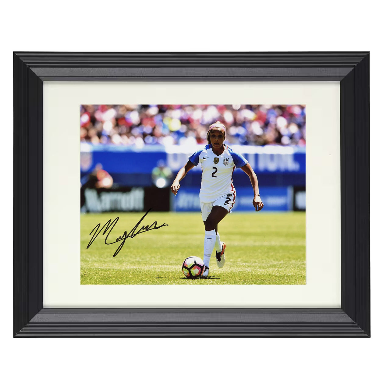 Mallory Swanson – USWNT Dribbling Attack 8x10 matted black framed soccer wall art