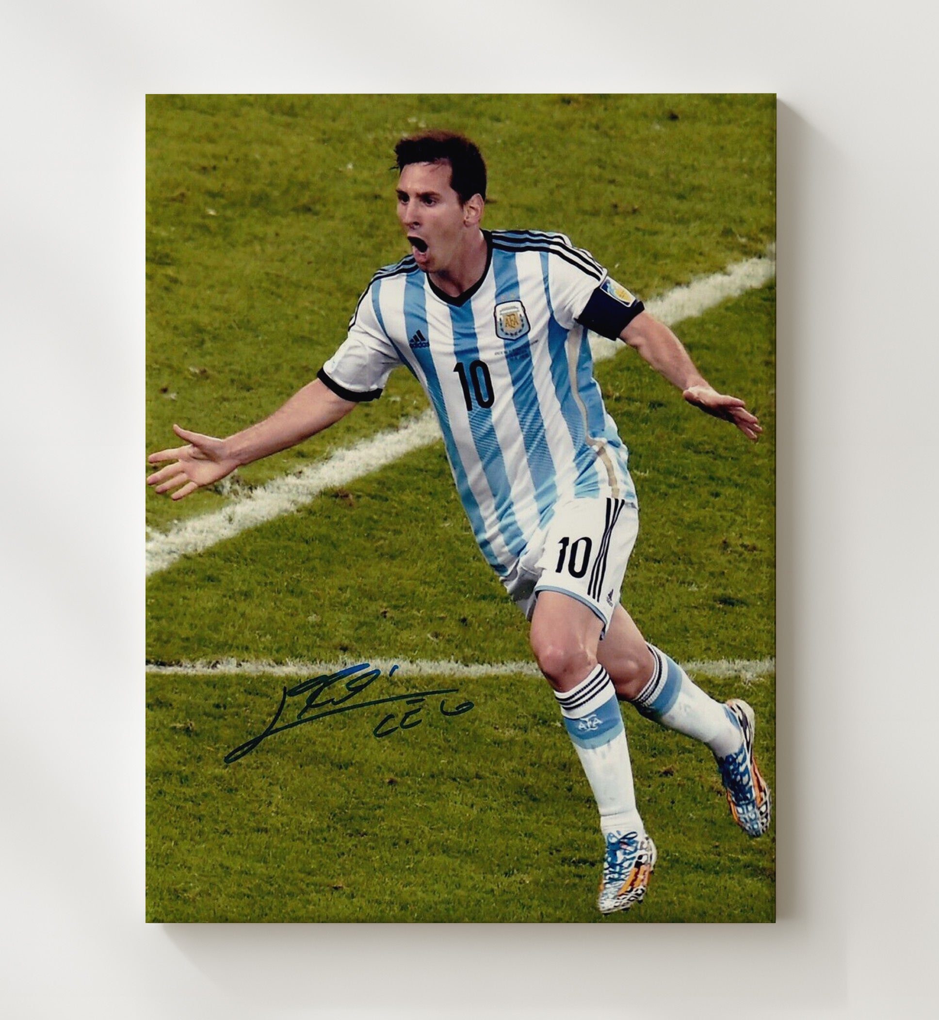 Messi Argentina World Cup Celebration Run Spotlight Soccer Print 20x24 Canvas soccer wall art print – Soccer Prints decor