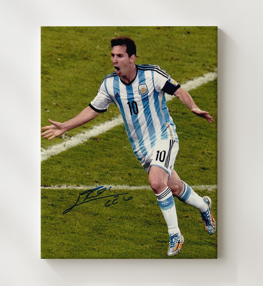Messi Argentina World Cup Celebration Run - Canvas soccer wall art