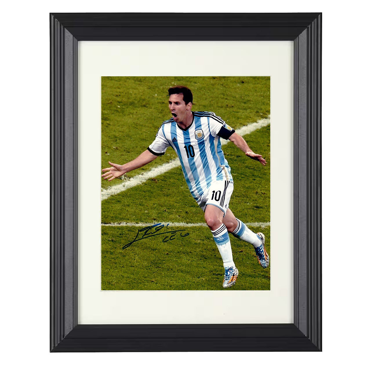 Lionel Messi – Argentina World Cup Celebration Run Spotlight 8x10 matted black framed soccer wall art