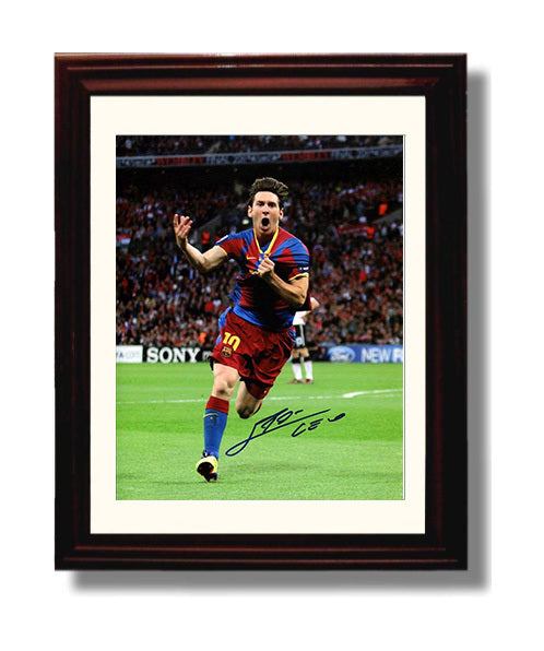 Messi Barcelona GOAT Goal Celebration Print Run Camp Nou Soccer Print 8x10 Beveled Frame soccer wall art print – Soccer Prints decor
