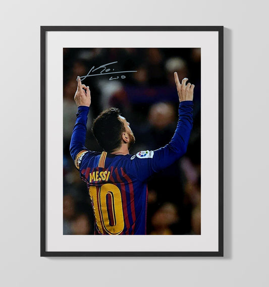 Messi Barcelona Hands Raised Goal Celebration Print Spotlight Soccer Print 16x20 Gallery Framed Artwork wall art print – soccer decor