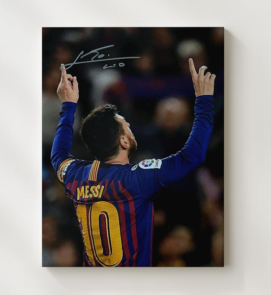 Messi Barcelona Hands Raised Goal Celebration - Canvas soccer wall art