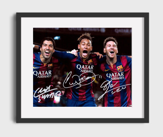 Messi Suarez Neymar Barcelona MSN Dream Team Celebration Soccer Print 16x20 Gallery Framed Artwork wall art print – soccer decor