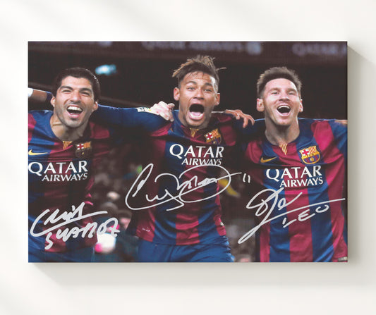 Messi Suarez Neymar Barcelona MSN Dream Team Celebration - Canvas soccer wall art