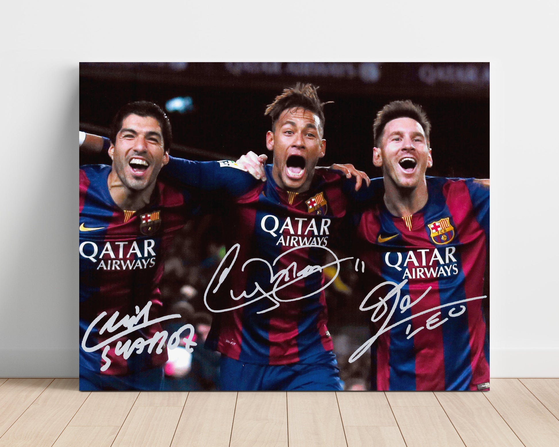 Messi Suarez Neymar Barcelona MSN Dream Team Celebration Soccer Print 16x20 Unframed Print soccer wall art print – Soccer Prints decor