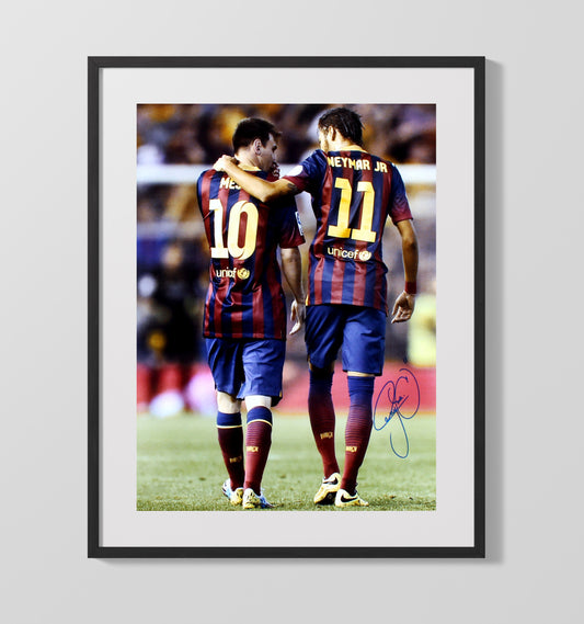 Messi and Neymar Barcelona Legendary Teammates Walk Moment Spotlight Soccer 16x20 Gallery Framed Artwork wall art print – soccer decor