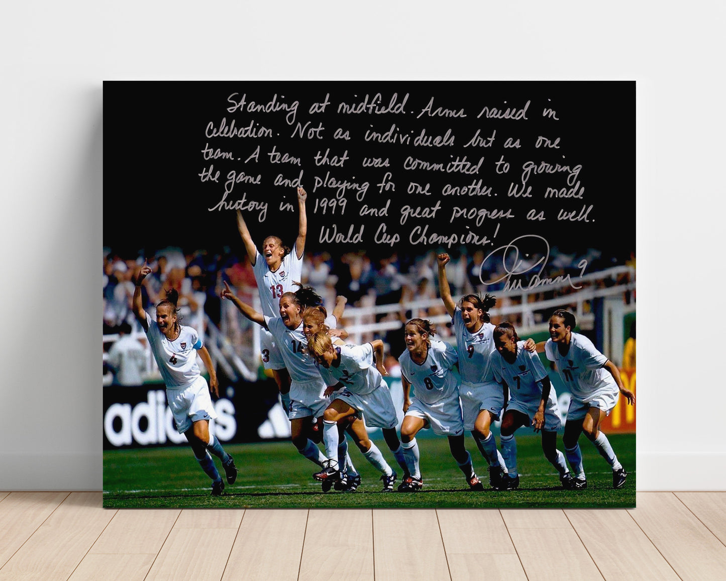 Mia Hamm USA 1999 World Cup Champions Celebration Quote Soccer Print 16x20 Unframed Print soccer wall art print – Soccer Prints decor