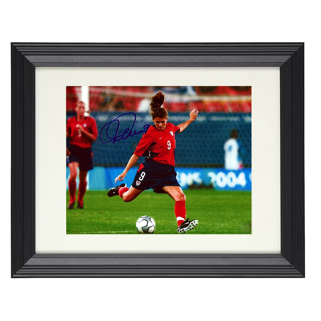 Mia Hamm – USA Striking the Ball Match Action 8x10 matted black framed soccer wall art