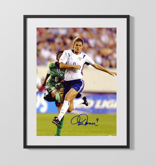 Mia Hamm USA Classic Match Focus Spotlight Soccer Print 16x20 Gallery Framed Artwork wall art print – soccer decor