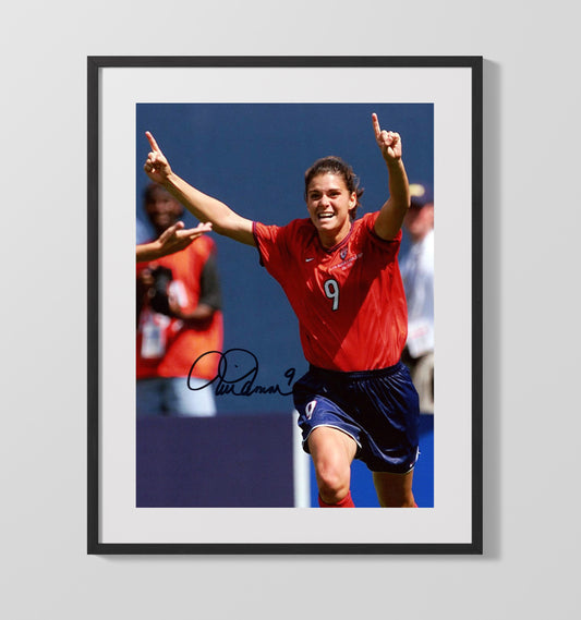 Mia Hamm USA Goal Celebration Print Icon Moment Soccer Print 16x20 Gallery Framed Artwork wall art print – soccer decor