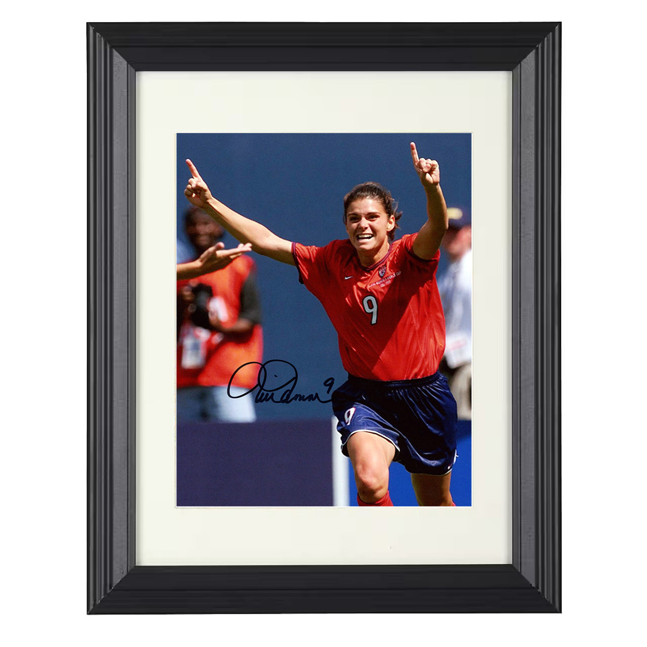 Mia Hamm – USA Goal Celebration Icon Moment 8x10 matted black framed soccer wall art