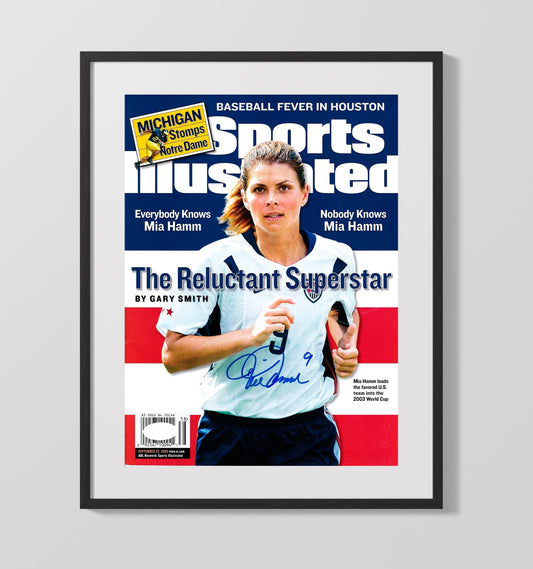 Mia Hamm USA SI Cover Reluctant Superstar 2003 Soccer Print 16x20 Gallery Framed Artwork wall art print – soccer decor