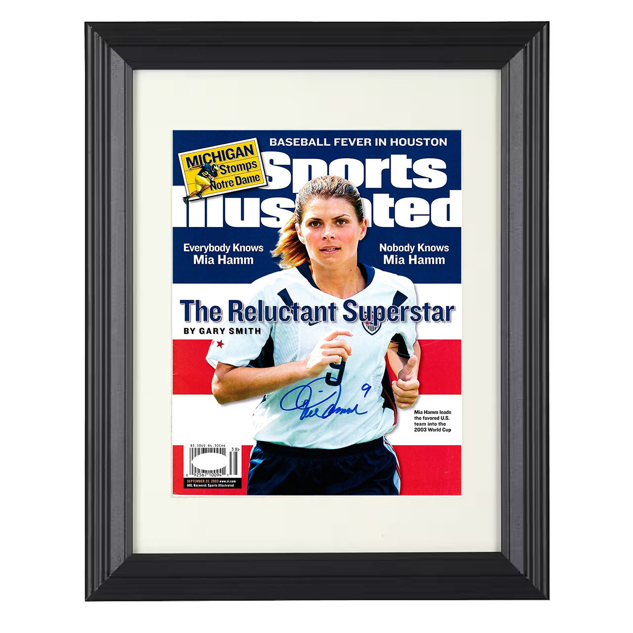 Mia Hamm – USA Reluctant Superstar 2003 SI 8x10 matted black framed soccer wall art