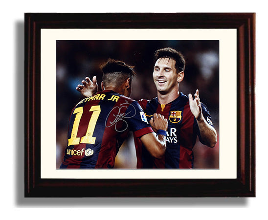 Neymar Jr Barcelona Arms Raised Goal Celebration Print Soccer Print 8x10 Beveled Frame soccer wall art print – Soccer Prints decor