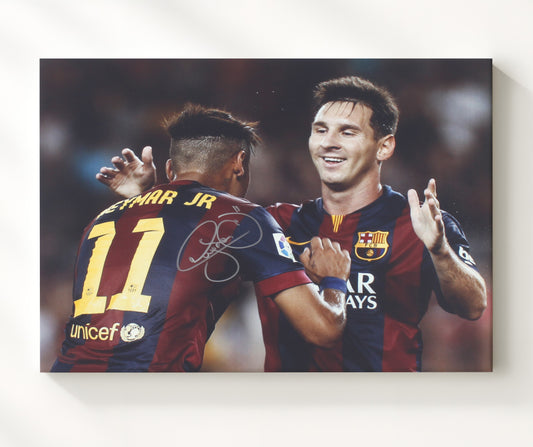 Neymar Jr Barcelona Arms Raised Goal Celebration - Canvas soccer wall art