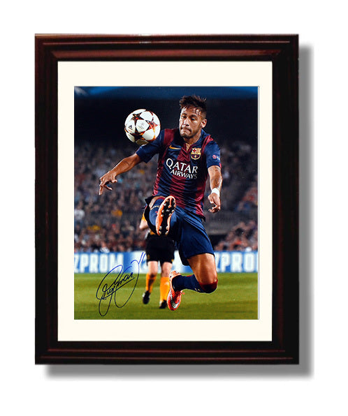 Neymar Jr Barcelona Airborne Ball Control Champions League Night Soccer Print 8x10 Beveled Frame soccer wall art print – Soccer Prints decor
