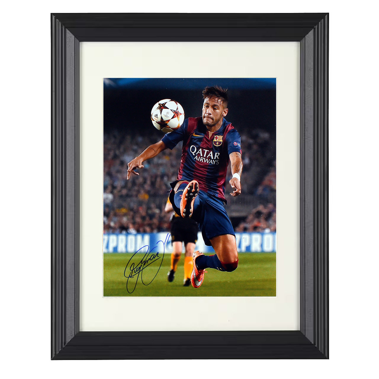 Neymar Jr. – Barcelona Airborne Ball Control UCL Night 8x10 matted black framed soccer wall art