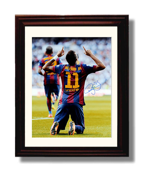 Neymar Jr Barcelona Knee Slide Goal Celebration Print Camp Nou Soccer Print 8x10 Beveled Frame soccer wall art print – Soccer Prints decor
