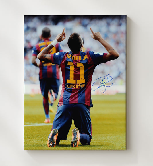 Neymar Jr Barcelona Knee Slide Goal Celebration Camp Nou - Canvas soccer wall art