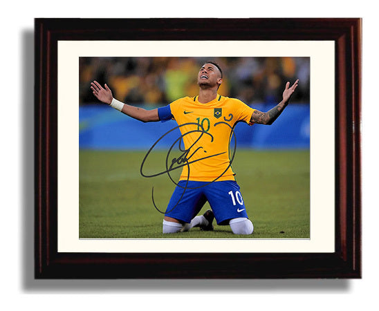 Neymar Jr Brazil Knee Slide Goal Celebration Print Soccer Print 8x10 Beveled Frame soccer wall art print – Soccer Prints decor