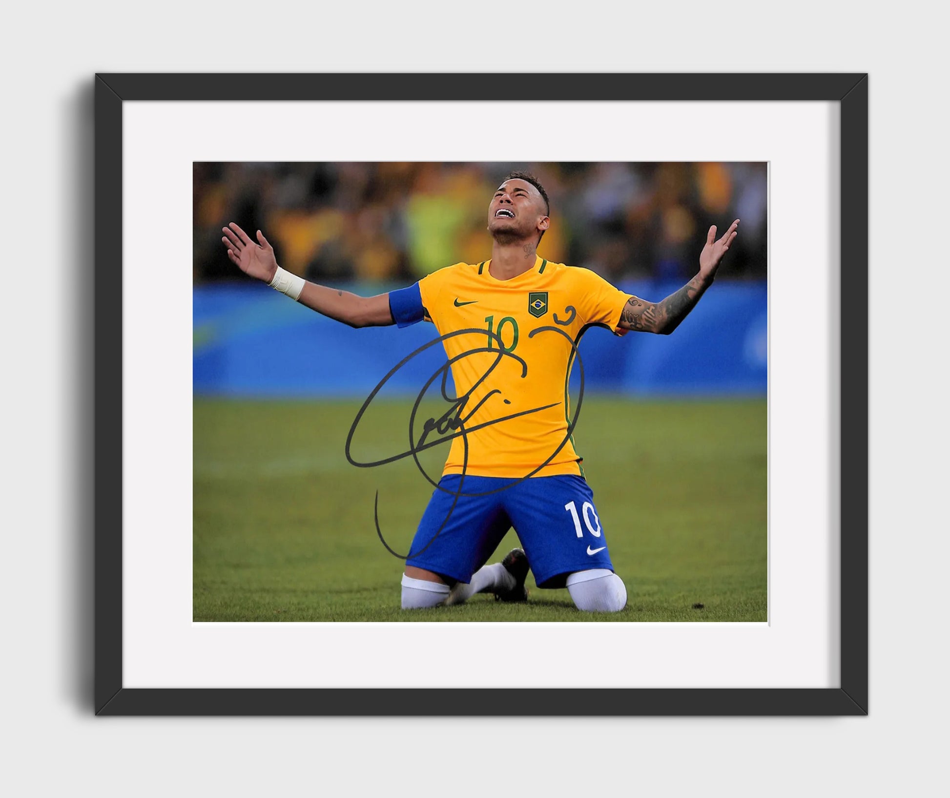 Neymar Jr Brazil Knee Slide Goal Celebration Print Soccer Print 16x20 Gallery Frame soccer wall art print – Soccer Prints decor