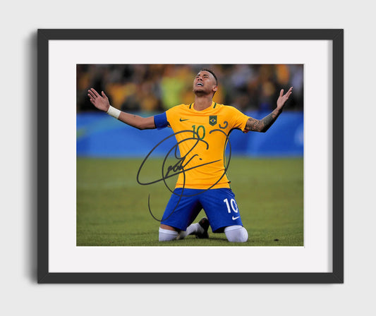 Neymar Jr Brazil Knee Slide Goal Celebration Print Soccer Print 16x20 Gallery Framed Artwork wall art print – soccer decor