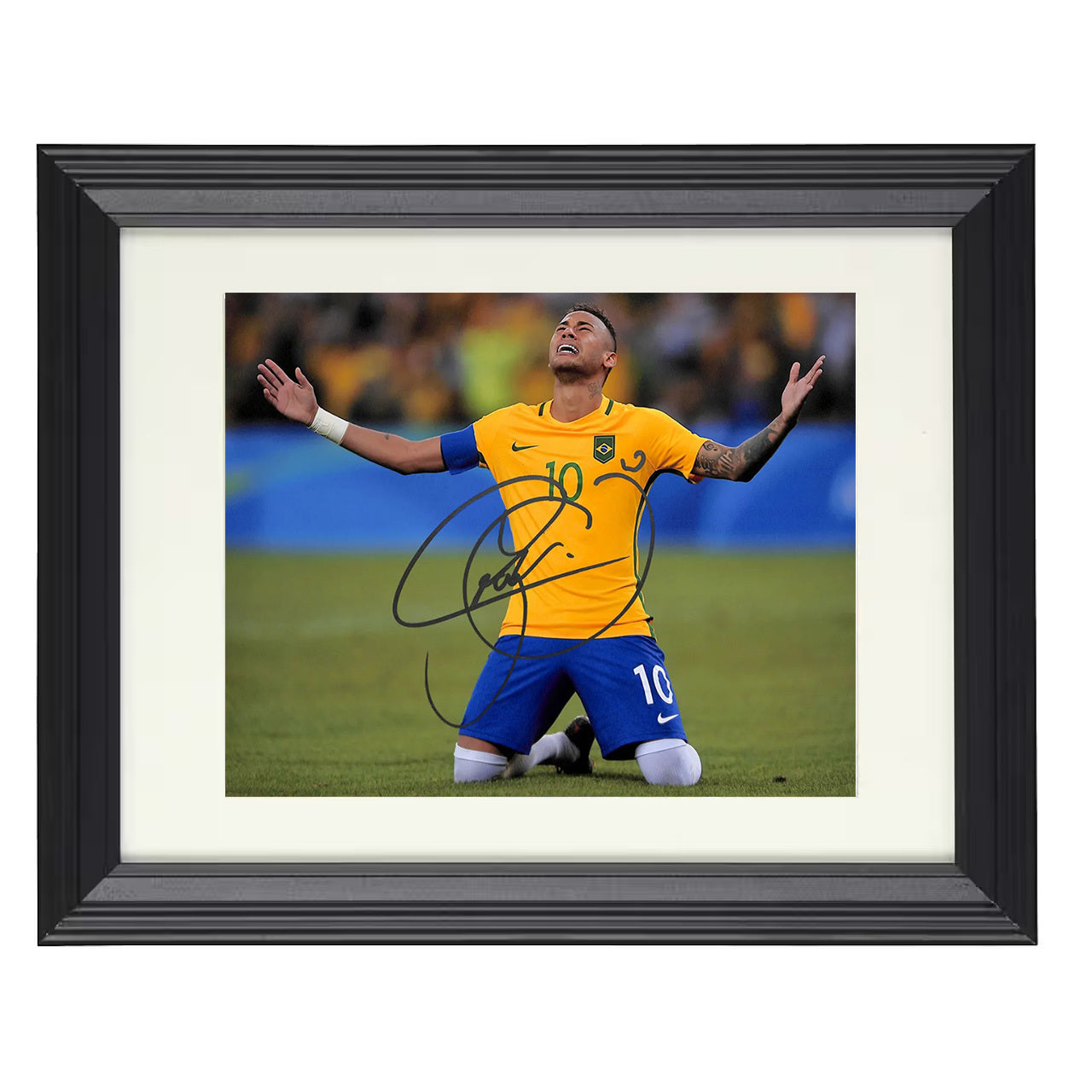 Neymar Jr. – Brazil Knee Slide Goal Celebration 8x10 matted black framed soccer wall art