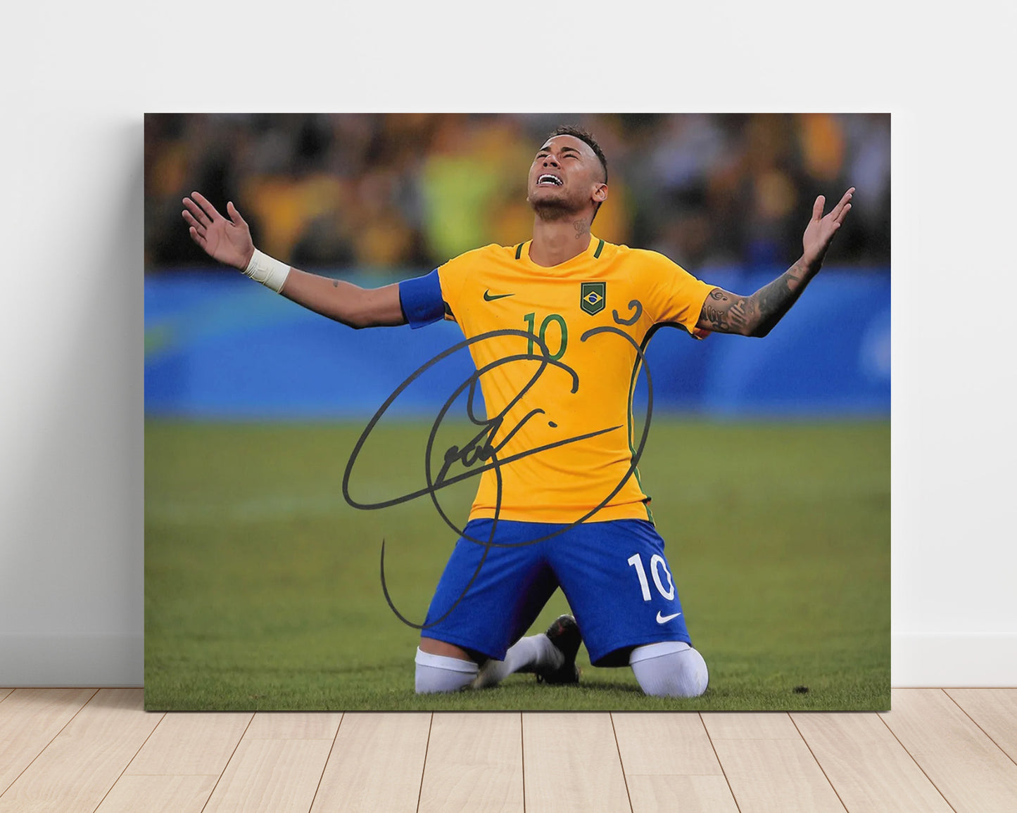 Neymar Jr Brazil Knee Slide Goal Celebration Print Soccer Print 16x20 Unframed Print soccer wall art print – Soccer Prints decor