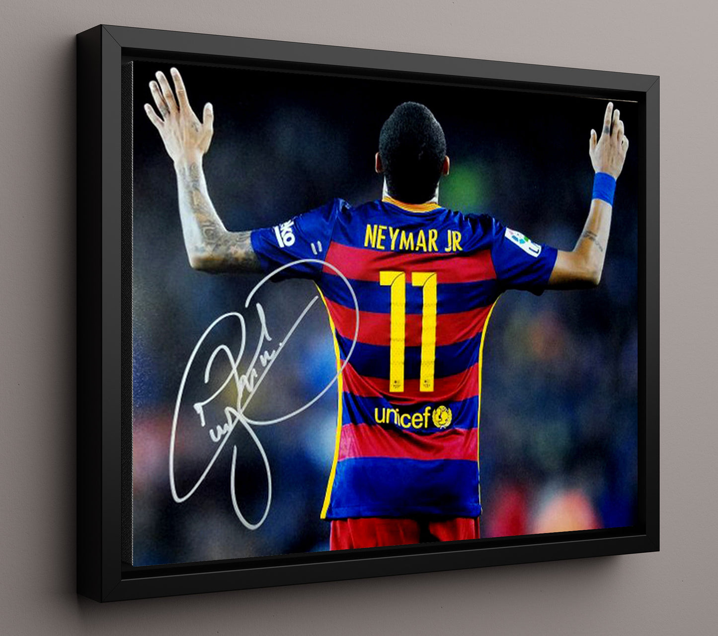 Neymar Jr Brazil Pure Emotion Goal Celebration Print Soccer Print 16x20 Framed Canvas soccer wall art print – Soccer Prints decor