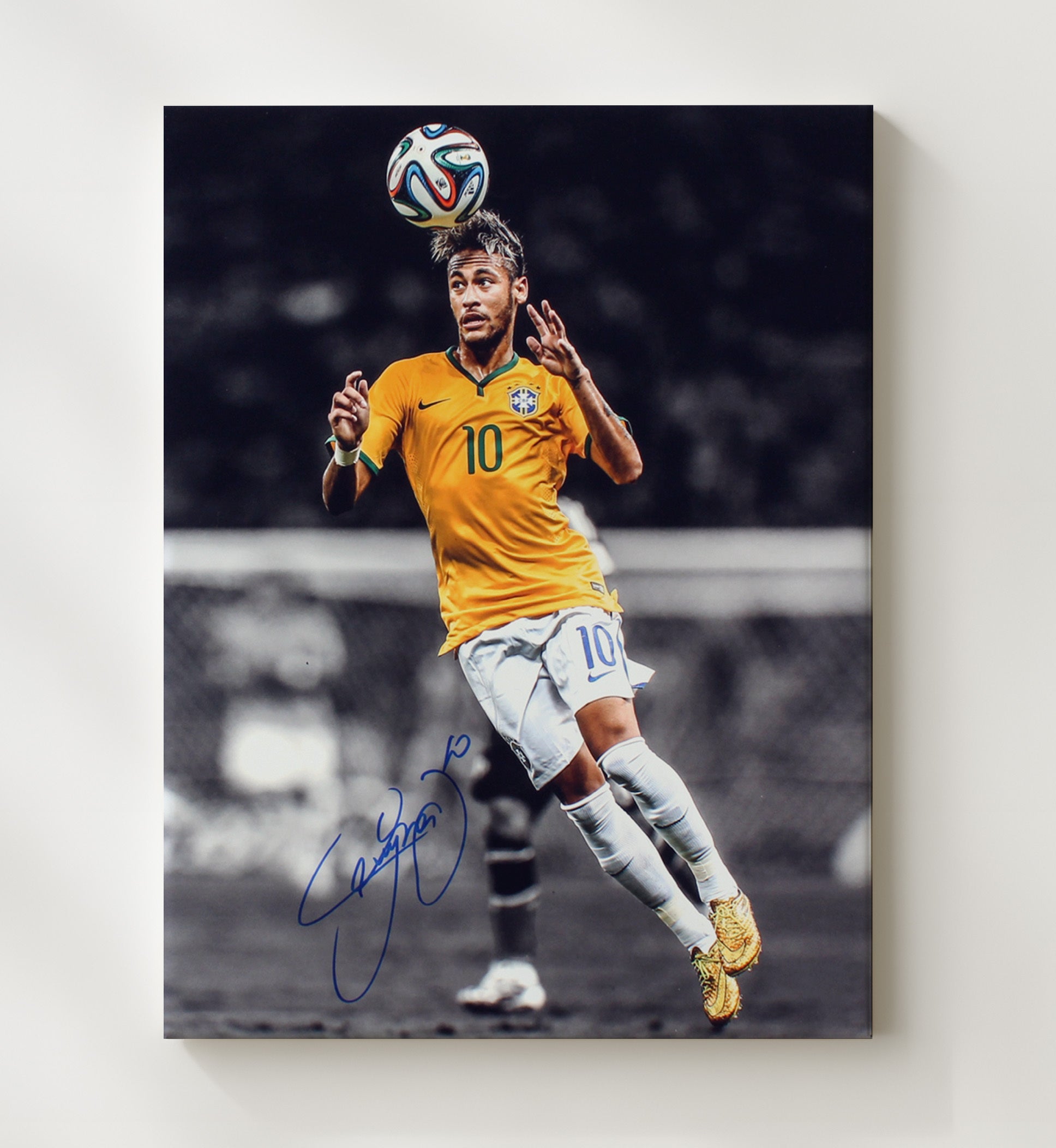 Neymar Jr Brazil Header Control World Cup Qualifier Moment Soccer Print 20x24 Canvas soccer wall art print – Soccer Prints decor