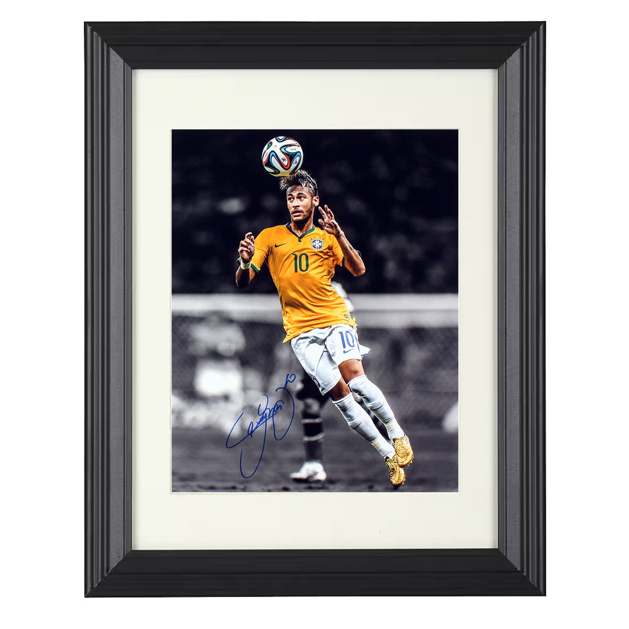 Neymar Jr. – Brazil Header Control World Cup Qualifier 8x10 matted black framed soccer wall art