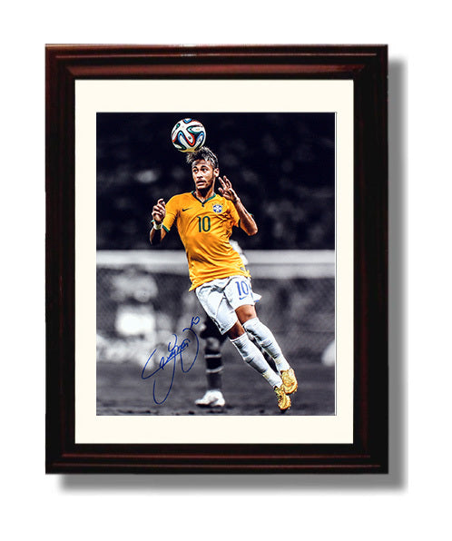 Neymar Jr Brazil Header Control World Cup Qualifier Moment Soccer Print 8x10 Beveled Frame soccer wall art print – Soccer Prints decor