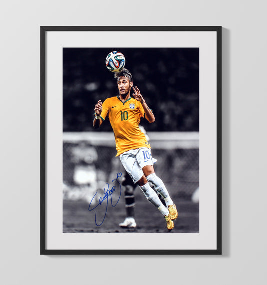 Neymar Jr Brazil Header Control World Cup Qualifier Moment Soccer Print 16x20 Gallery Framed Artwork wall art print – soccer decor