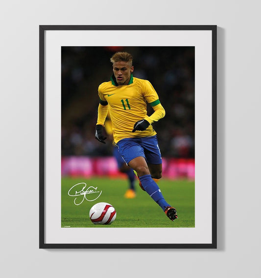 Neymar Jr Brazil Samba Flair Dribble Run National Team Soccer Print 16x20 Gallery Framed Artwork wall art print – soccer decor
