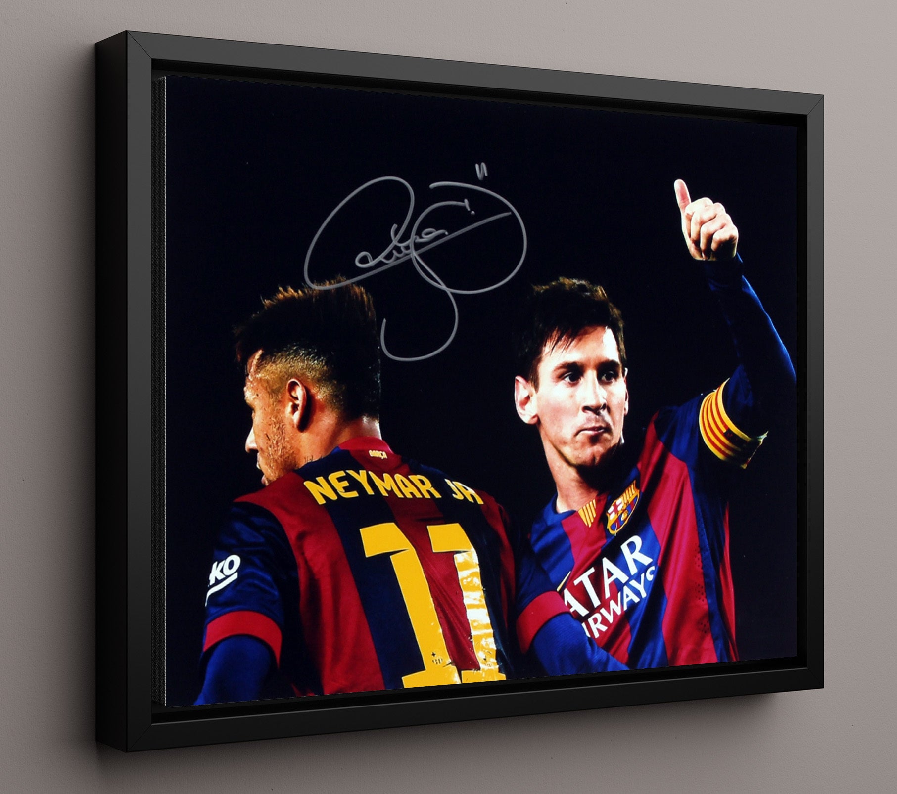 Neymar Jr FC Barcelona Match Celebration Moment Soccer Print 16x20 Framed Canvas soccer wall art print – Soccer Prints decor