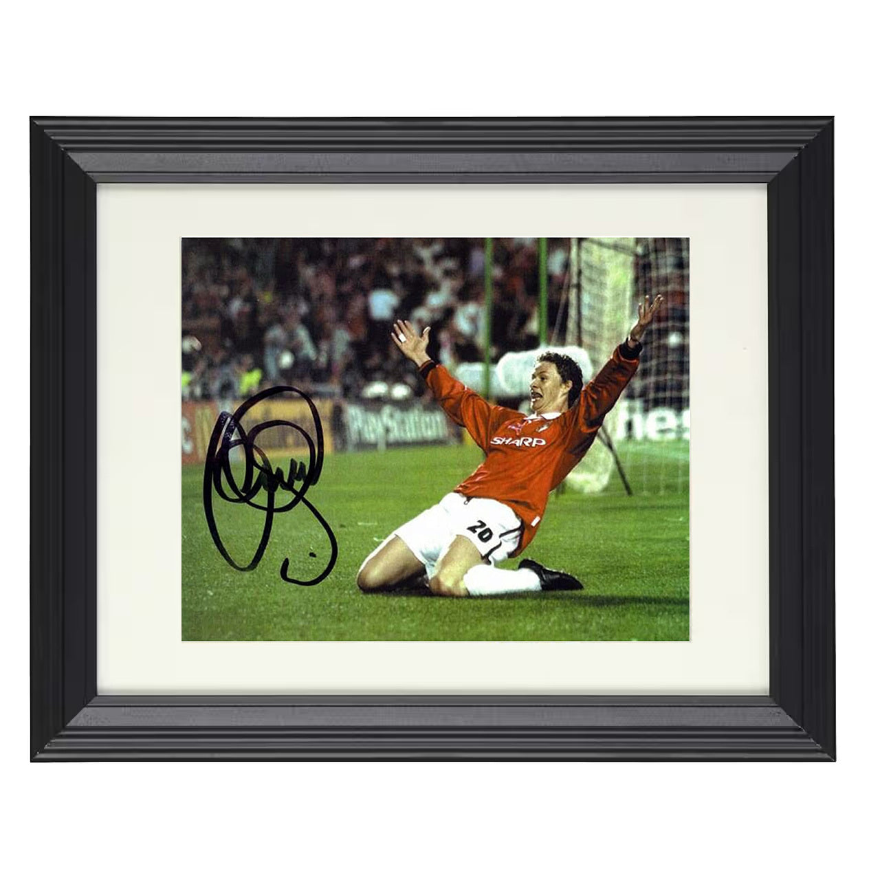 Ole Gunnar Solskjaer – Man United Celebration Slide 8x10 matted black framed soccer wall art