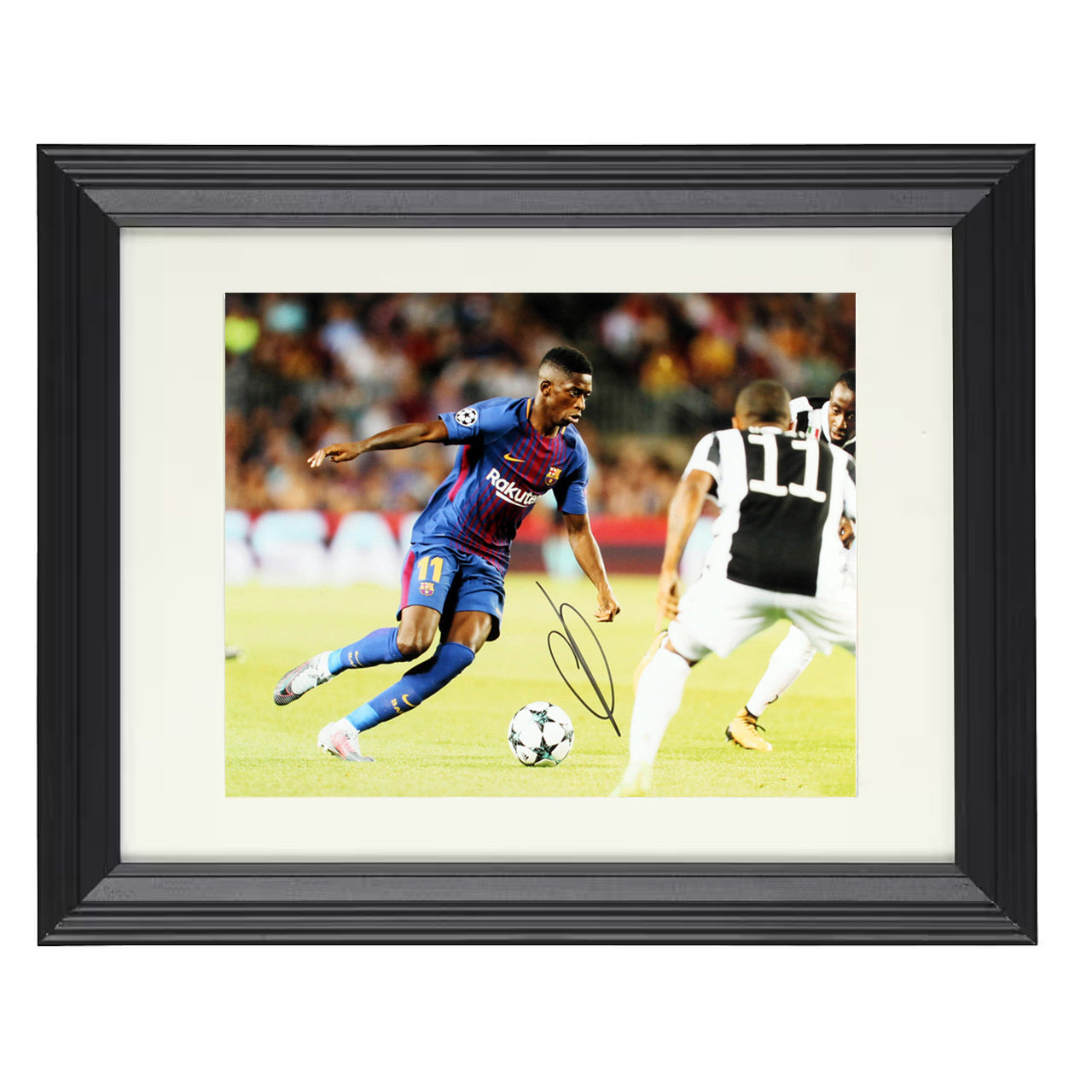 Ousmane Dembélé – Barcelona UCL Dribble Attack 8x10 matted black framed soccer wall art