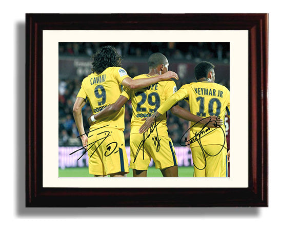 PSG Trio Neymar Mbappe Cavani Paris Saint Germain Goal Celebration Print Soccer 8x10 Beveled Frame soccer wall art print – Soccer Prints decor