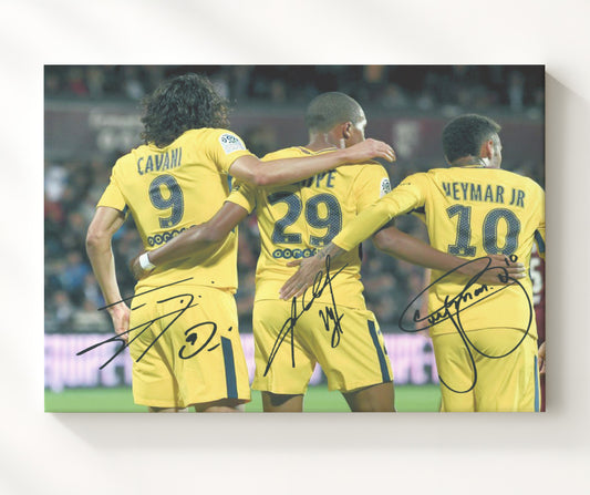 PSG Trio Neymar Mbappe Cavani Paris Saint Germain Goal Celebration - Canvas soccer wall art